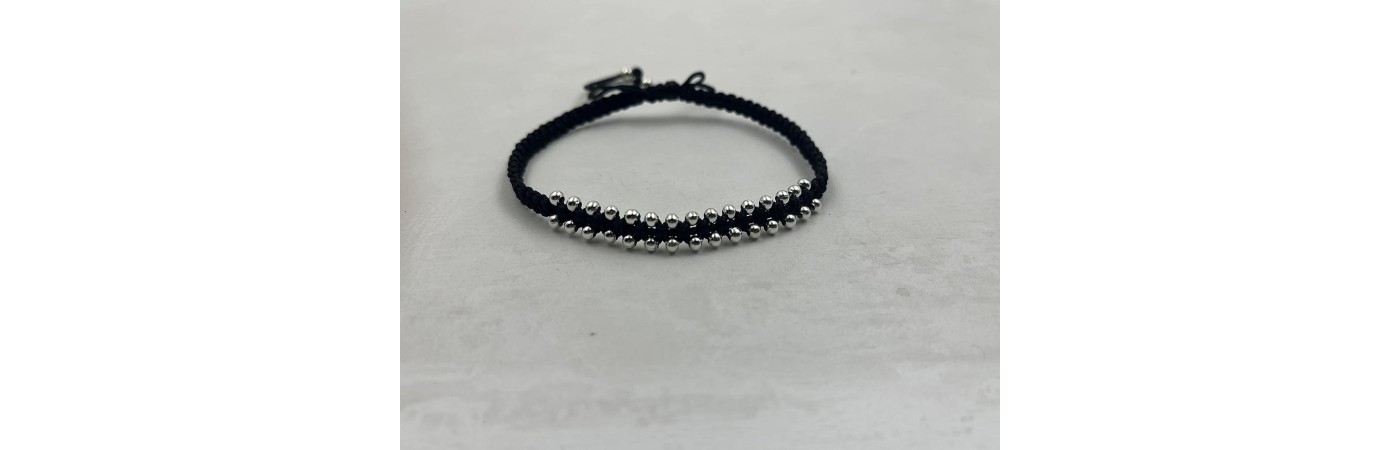 Black cotton thread silver tone bearded Bracelet